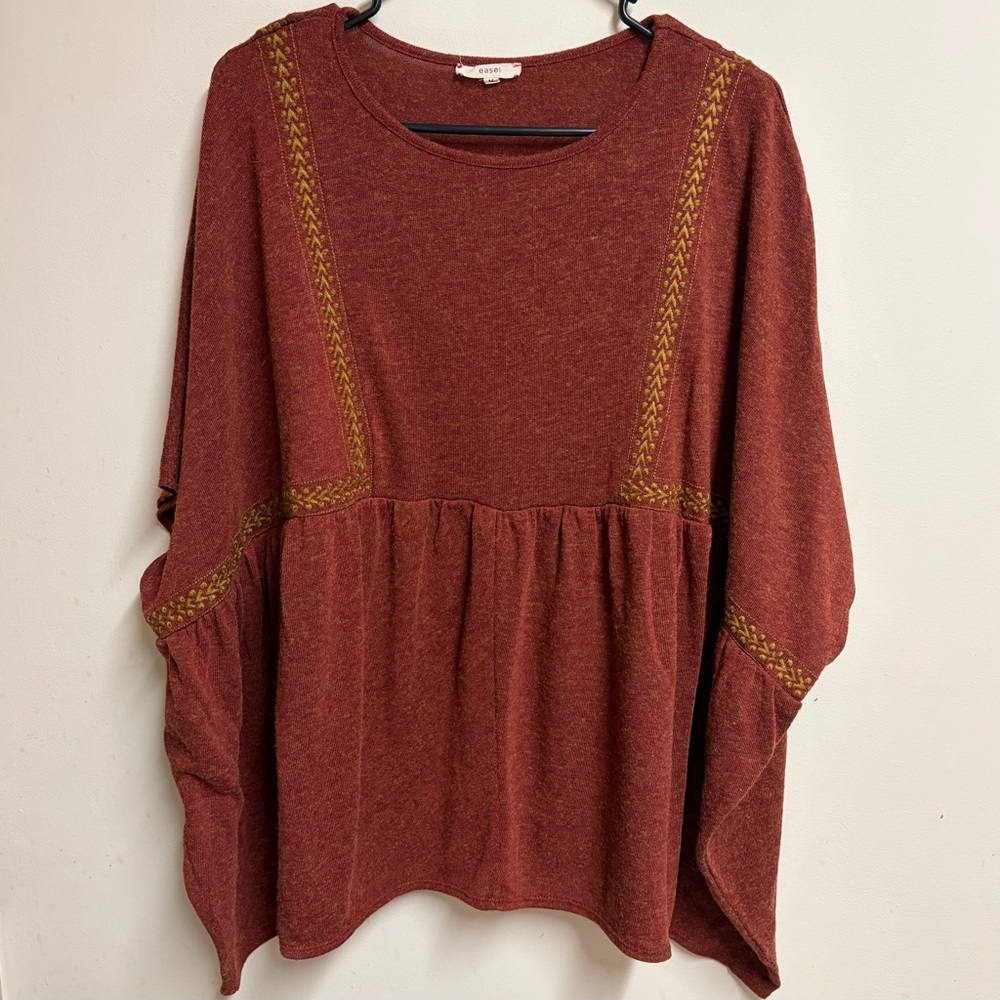 Easel Rust Poncho with Yellow Accents